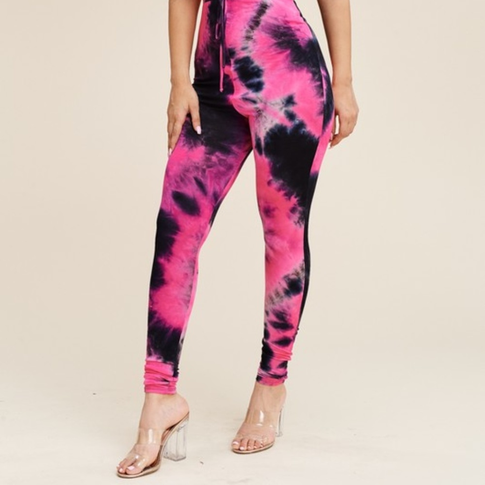 ⭐️ NEW TIE DYE PINK BLACK OFF JUMPSUIT - Picture 2 of 2